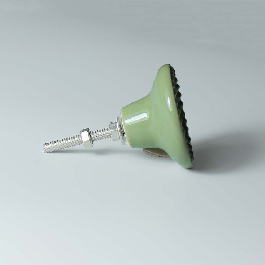 Ceramic Doorknob with Embossed Edge - Green