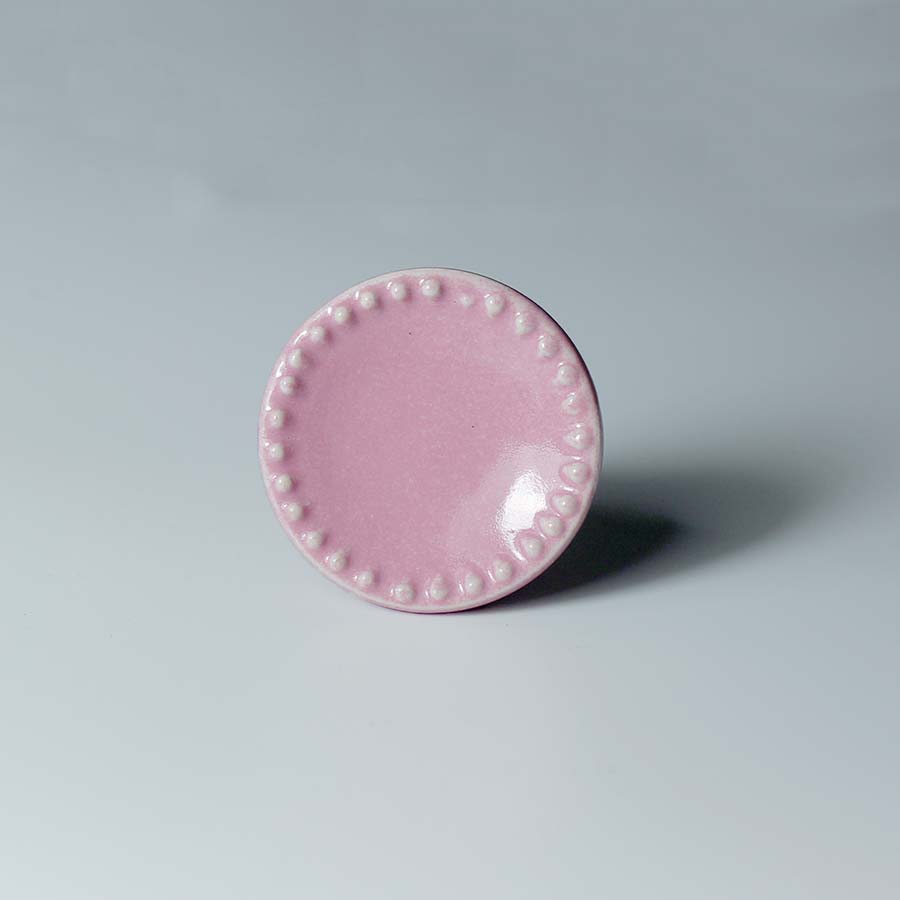 Ceramic Doorknob with Embossed Edge - Pink