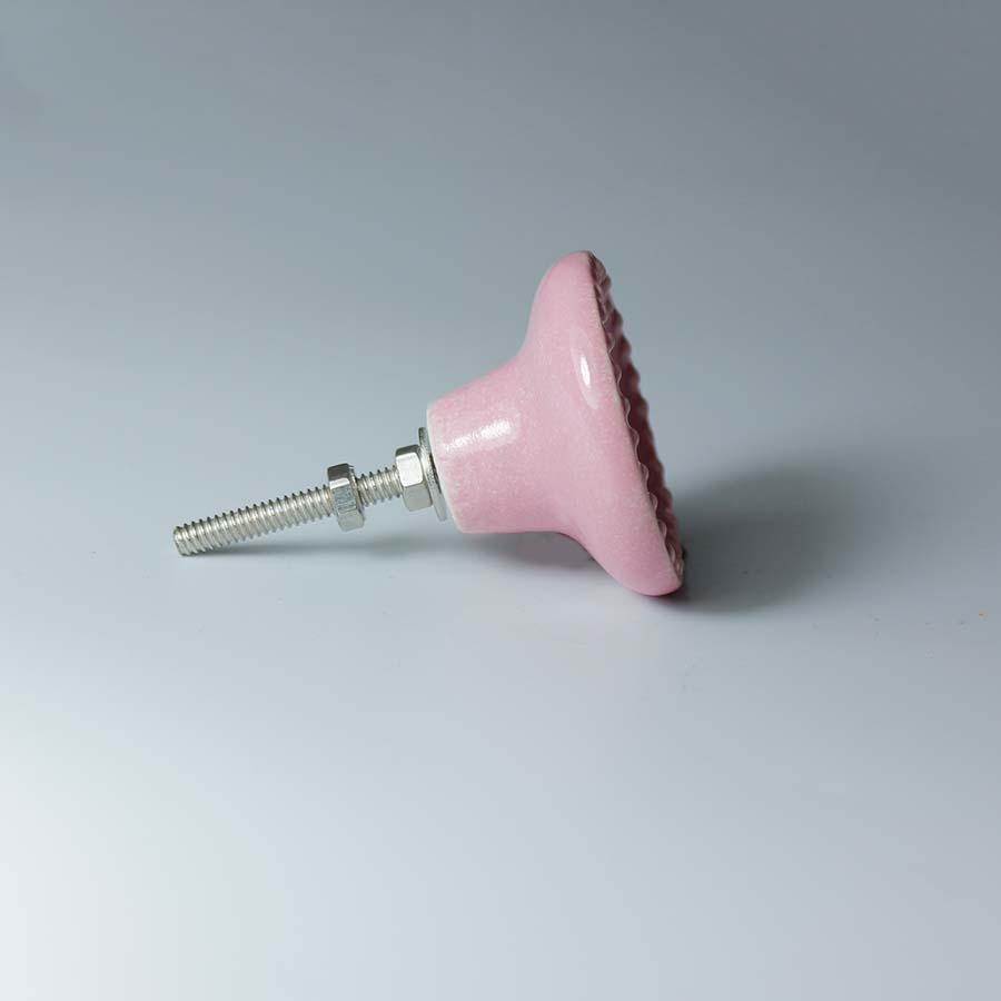 Ceramic Doorknob with Embossed Edge - Pink