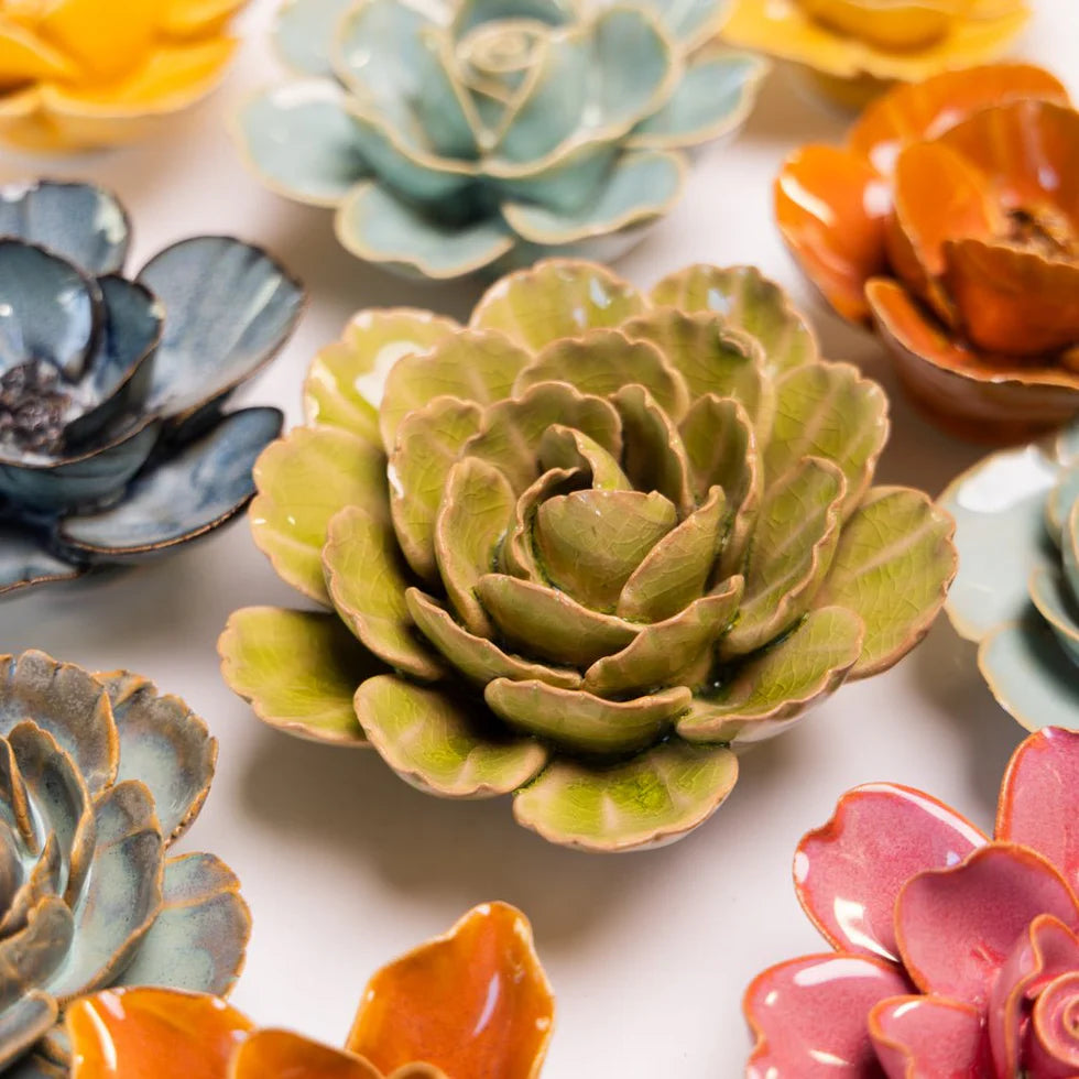 Ceramic Green Peony Flower - FR0012 - Uneeka