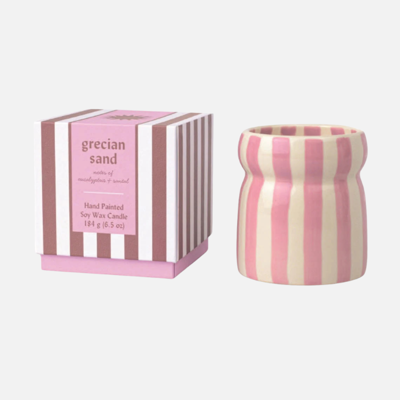 Ceramic Pink Striped Candle Eucalyptus & Santal - CAB0702EU - Uneeka