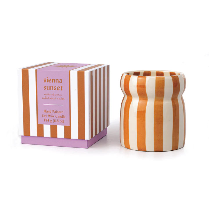 Ceramic Rust Striped Candle Sea Salt & Amber - CAB0701EU - Uneeka