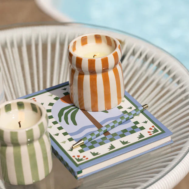 Ceramic Rust Striped Candle Sea Salt & Amber - CAB0701EU - Uneeka