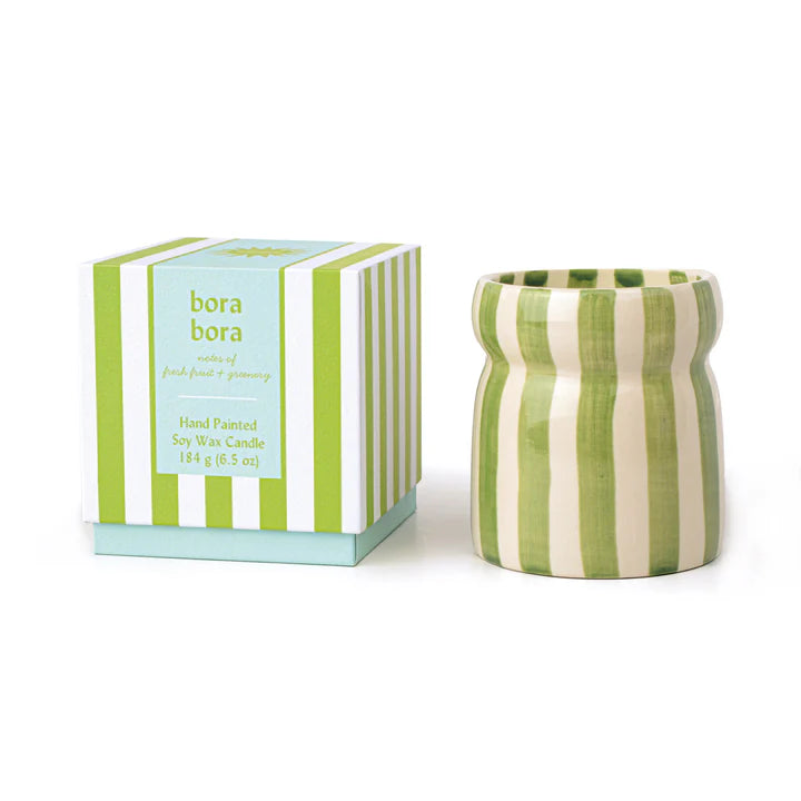 Ceramic Sage Striped Candle Fresh Fruit & Greenery - CAB0706EU - Uneeka