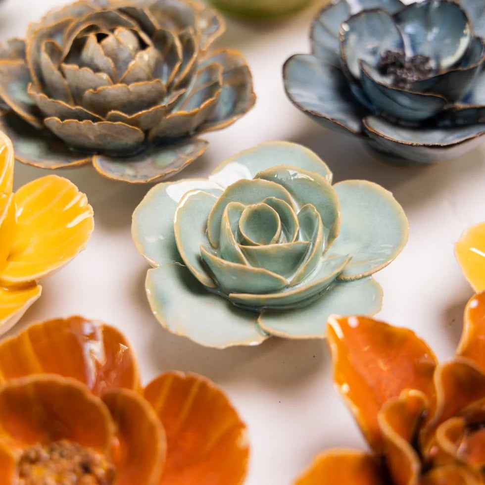 Ceramic Teal Ranunculus Flower - FR0004 - Uneeka