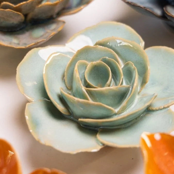 Ceramic Pale Teal Ranunculus Flower