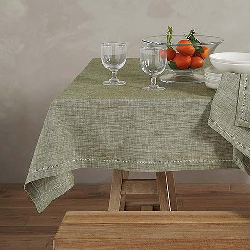 Chambray Cotton Tablecloth olive display