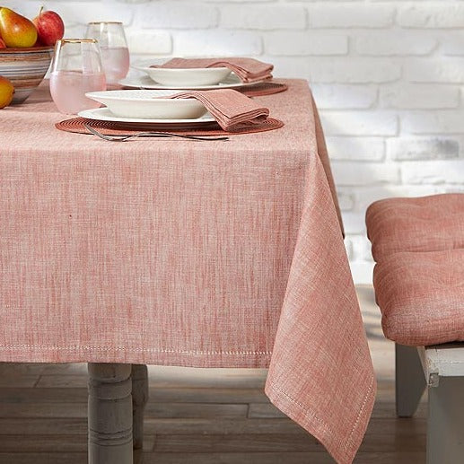 Chambray Cotton Tablecloth terracotta display
