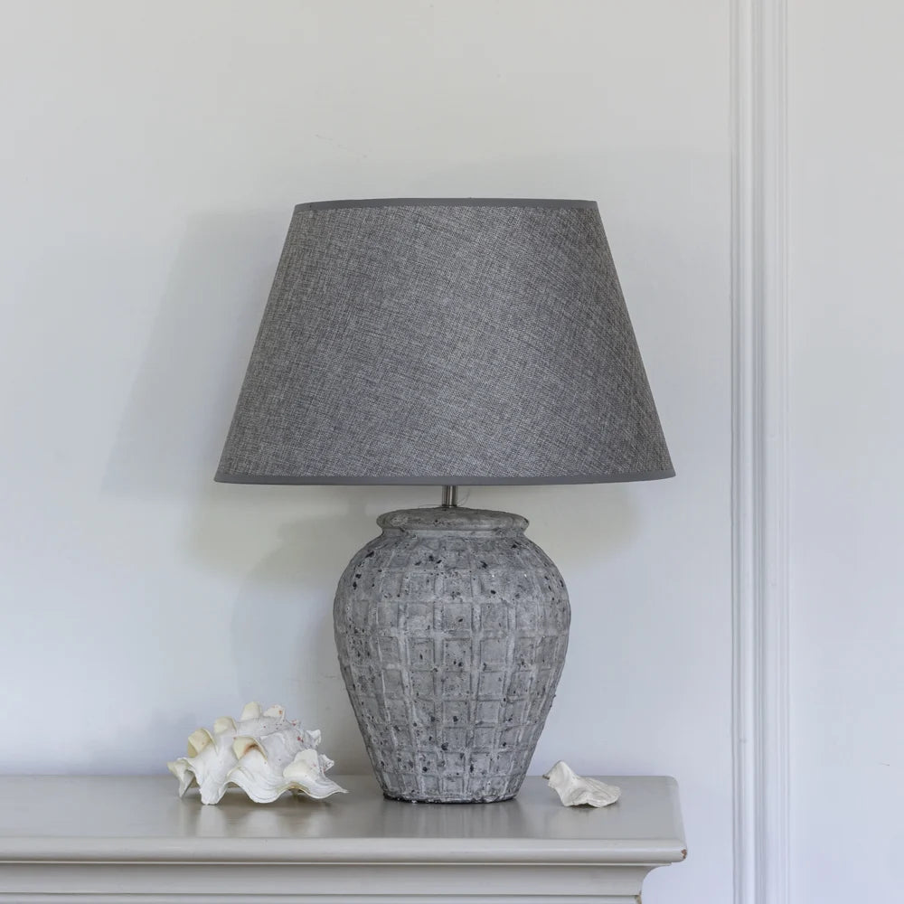 Check Design Stoneware Table Lamp With Grey Shade - YH20659 - Uneeka