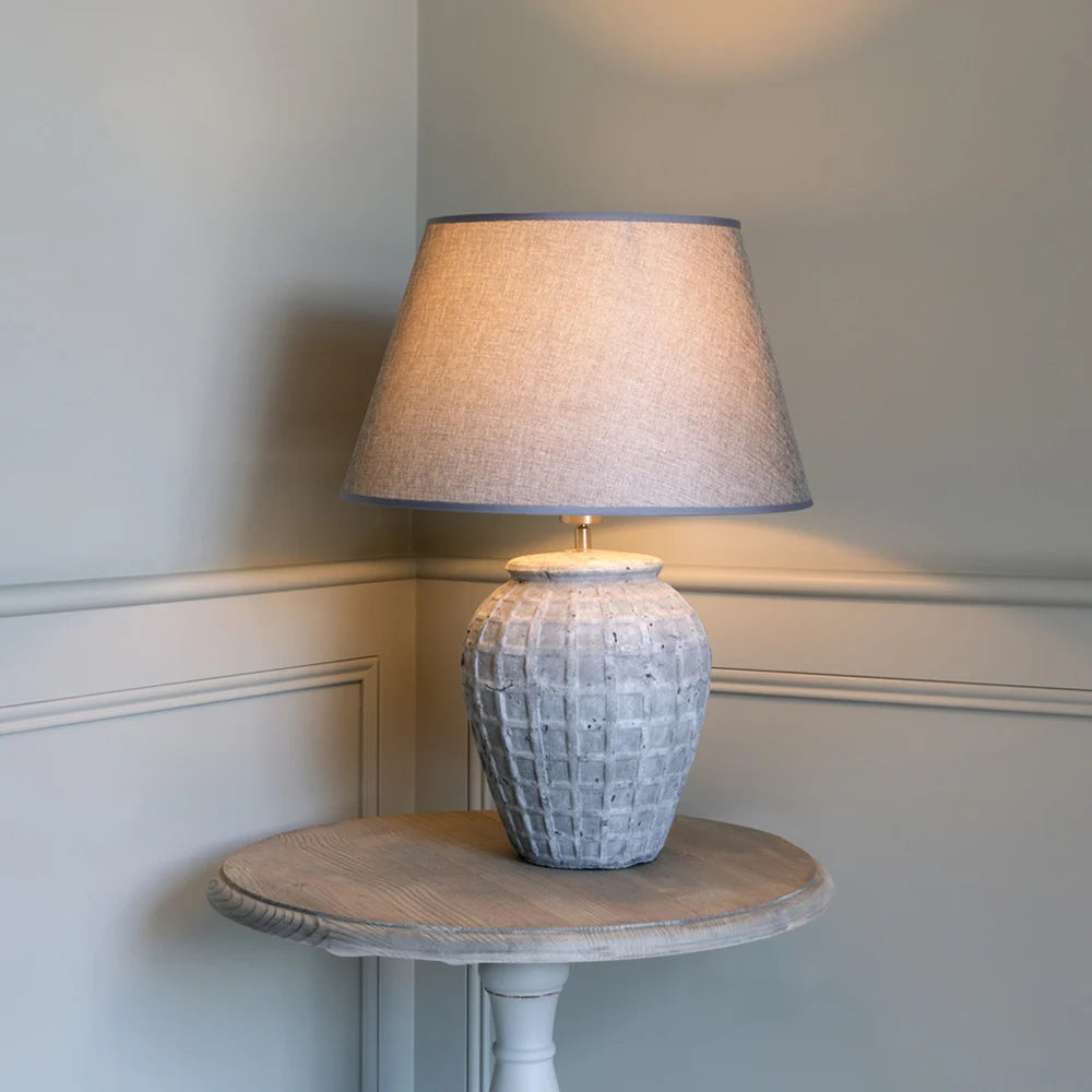 Check Design Stoneware Table Lamp With Grey Shade - YH20659 - Uneeka
