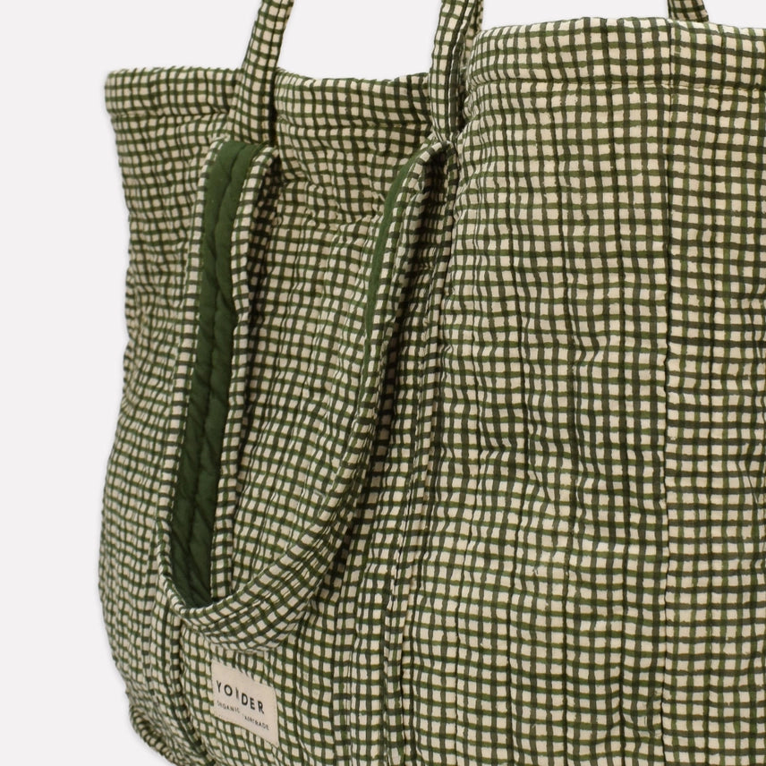 Check Organic Cotton Quilted Shoulder Bag - Fern - Uneeka