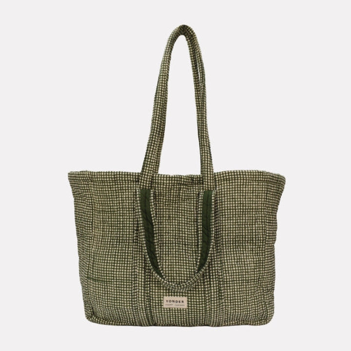 Check Organic Cotton Quilted Shoulder Bag - Fern - Uneeka
