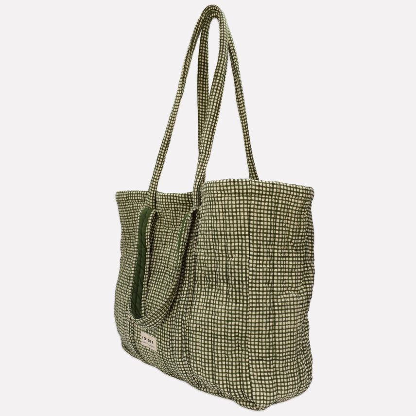 Check Organic Cotton Quilted Shoulder Bag - Fern - Uneeka