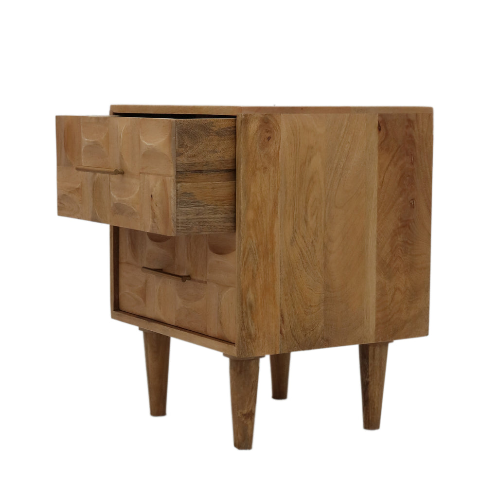 Checkerboard Mango Wood Two Drawer Bedside Table side angle furniture sale piece