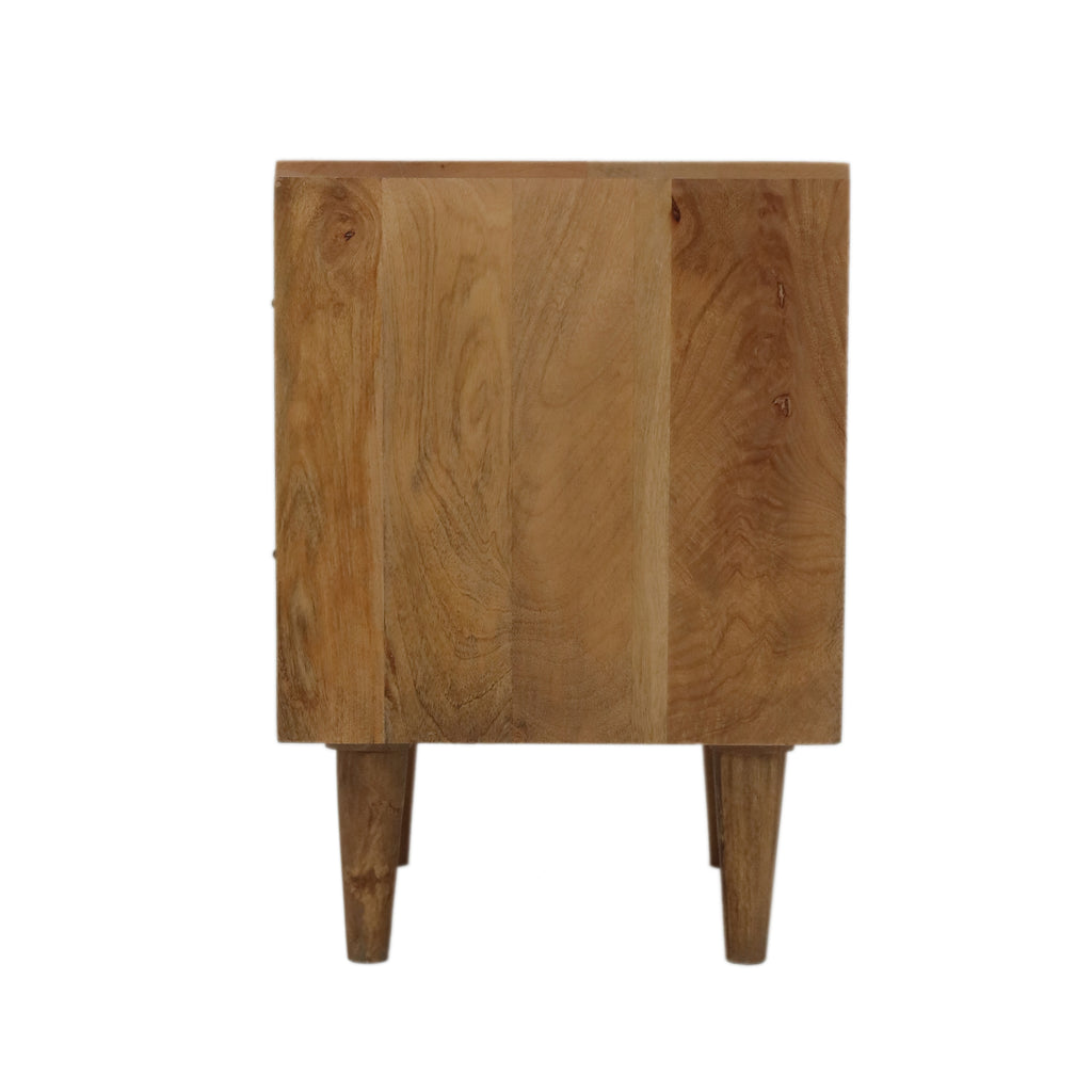 Checkerboard Mango Wood Two Drawer Bedside Table side angle mango wood finish