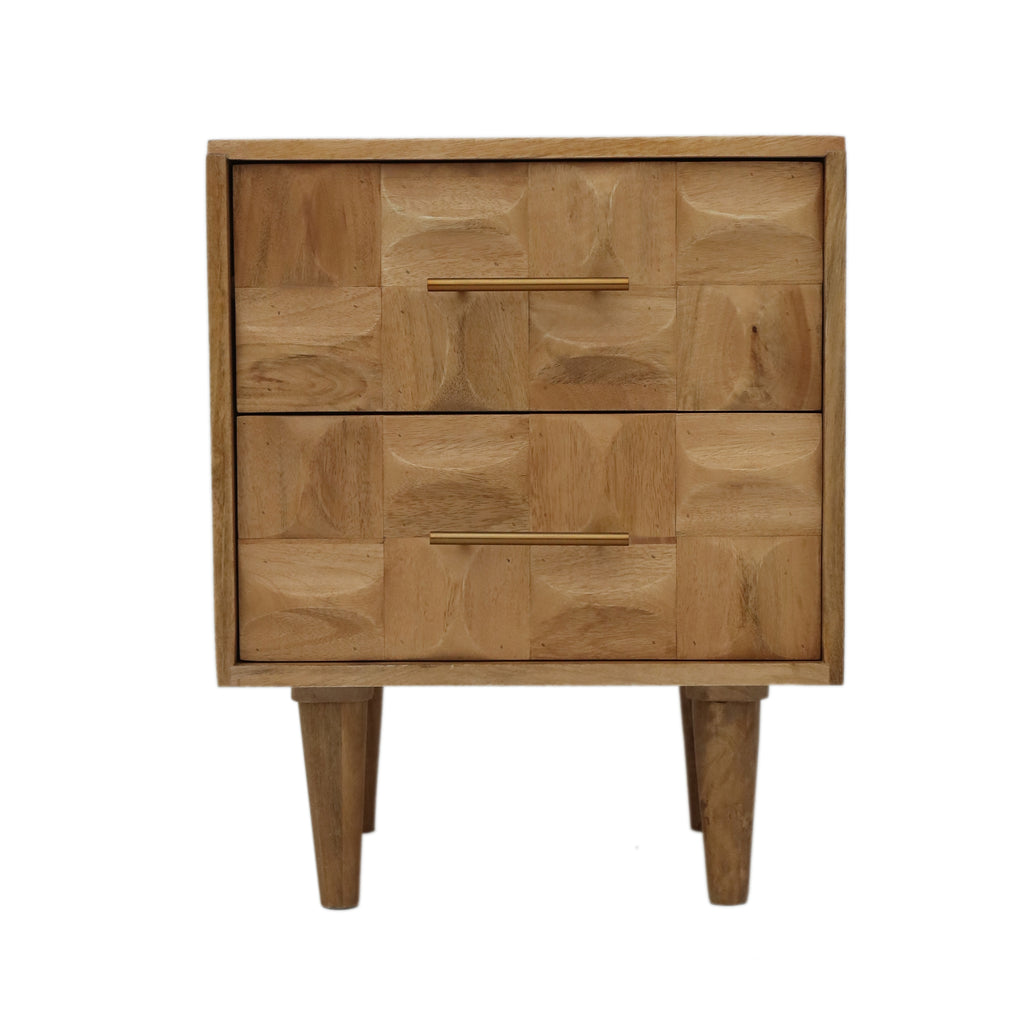 Checkerboard Mango Wood Two Drawer Bedside Table