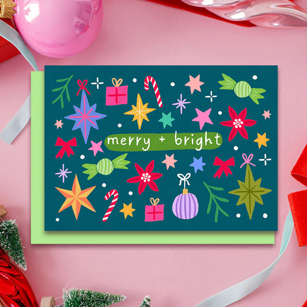 Merry & Bright Illustrated Christmas Card - CS6 - Uneeka