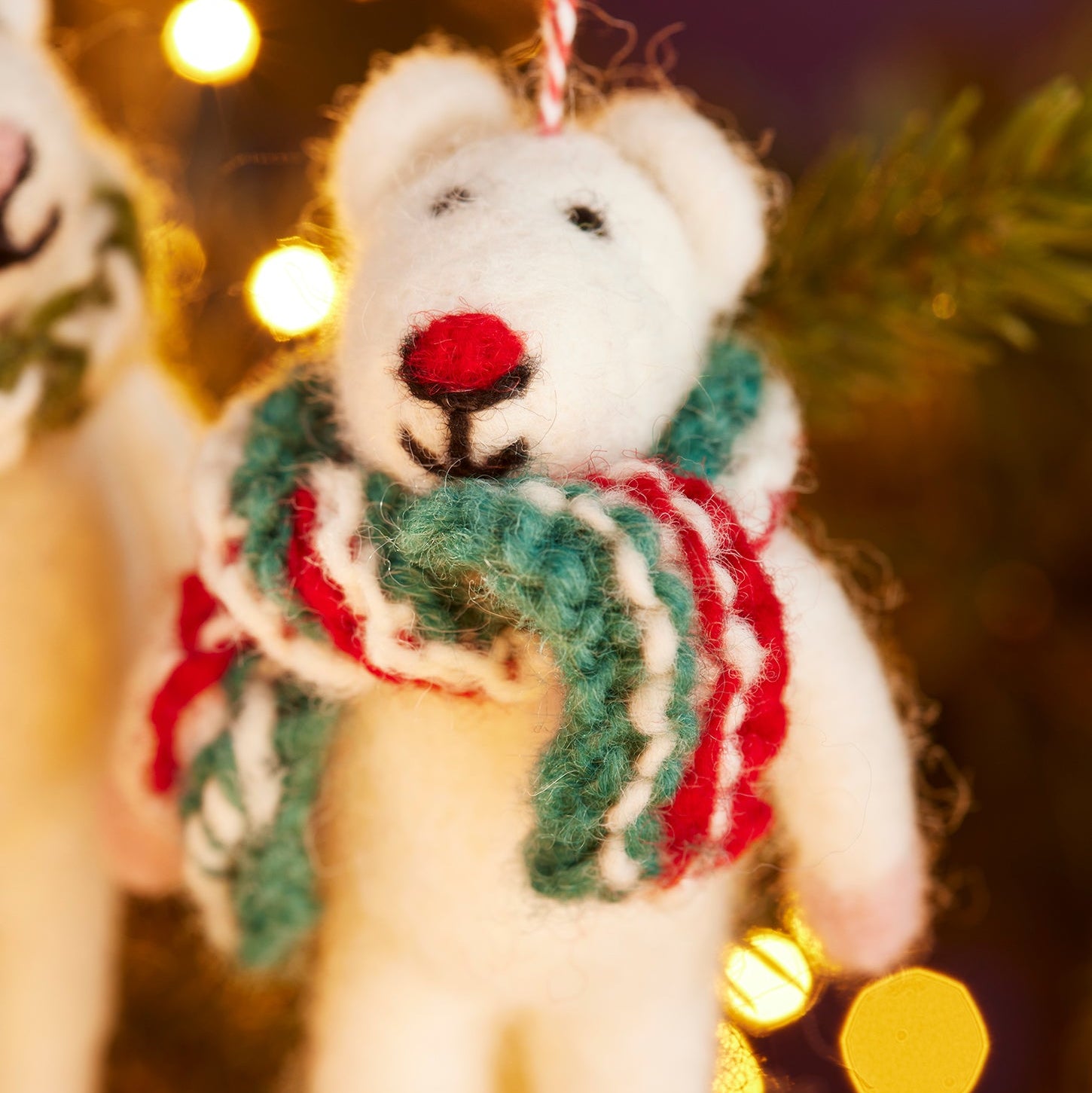 Christmas Mouse with Handknit Scarf Hanging Decoration