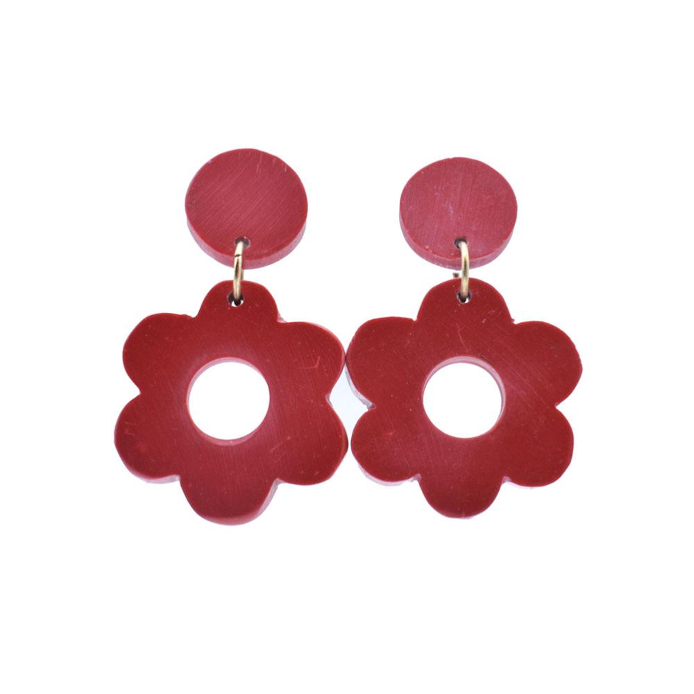 Chunky Red Clay Flower & Circle Earrings