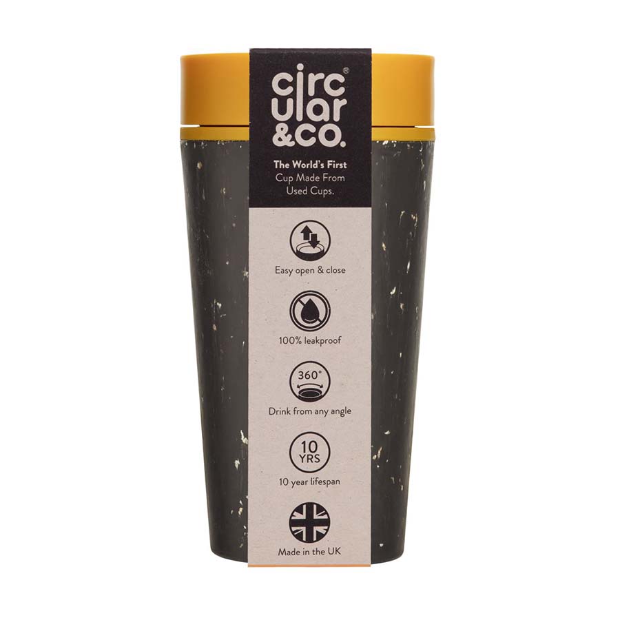 Circular & Co Reusable Coffee Cup 12oz Black & Yellow