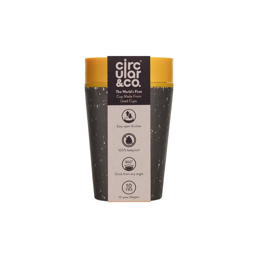 Circular & Co Reusable Coffee Cup 8oz Black & Yellow
