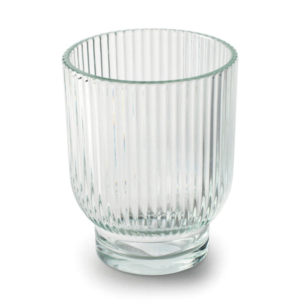 Coloured Ribbed Glass Tealight Holder - Clear