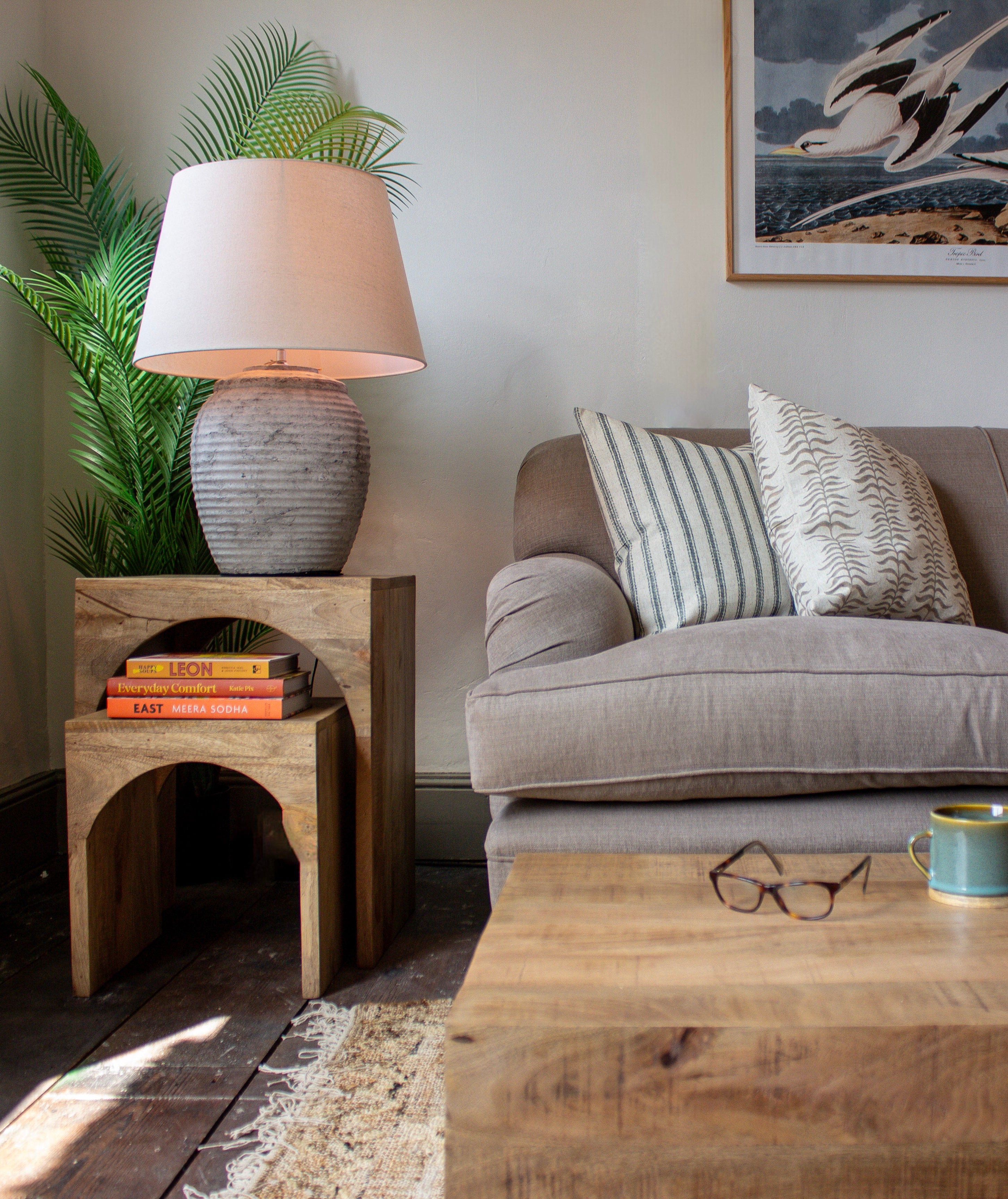Coastal Lamp & Nest of Side Tables Mango Wood Uneeka