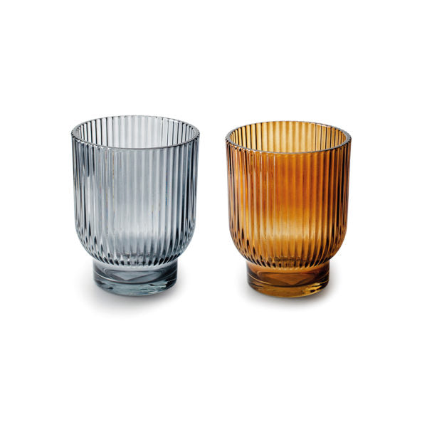 Coloured Ribbed Glass Tealight Holder Grey or Amber, sold individually