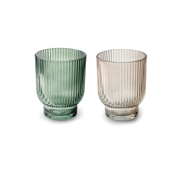 Coloured Ribbed Glass Tealight Holder Green or Stone, sold individually