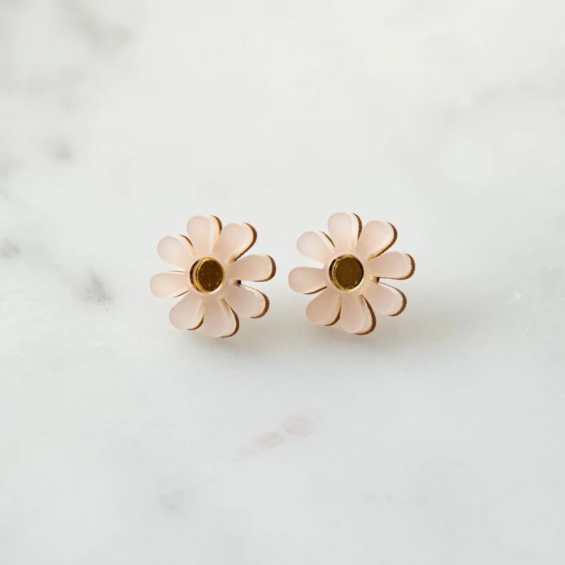 Colourful Daisy Stud Earrings - White & Gold FSC approved wood & acrylic earrings - Uneeka