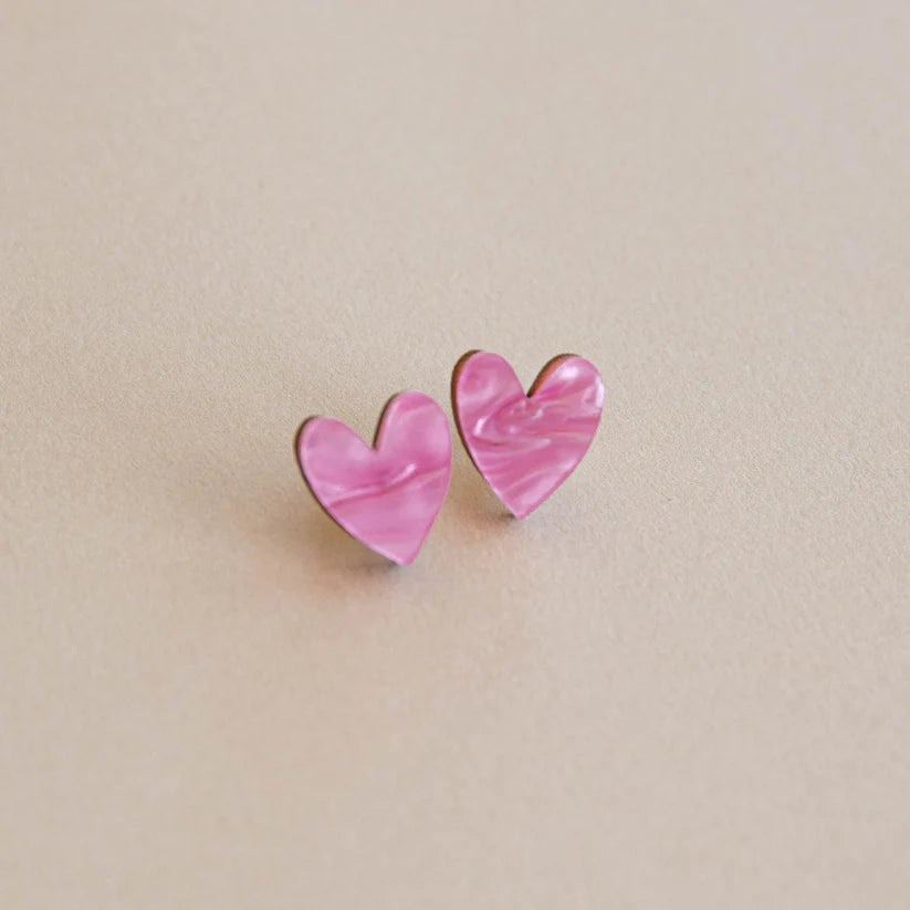 Colourful Heart Stud Earrings - Pink - Uneeka