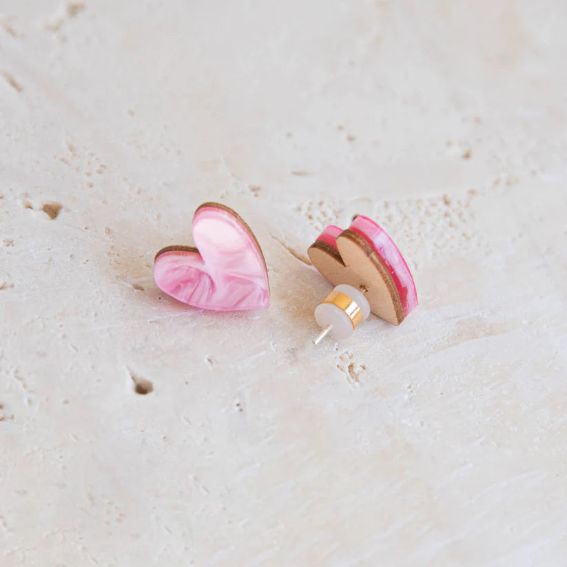 Colourful Heart Stud Earrings - Pink - Uneeka
