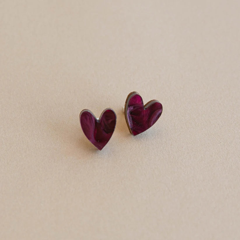 Colourful Heart Stud Earrings - Red - Uneeka