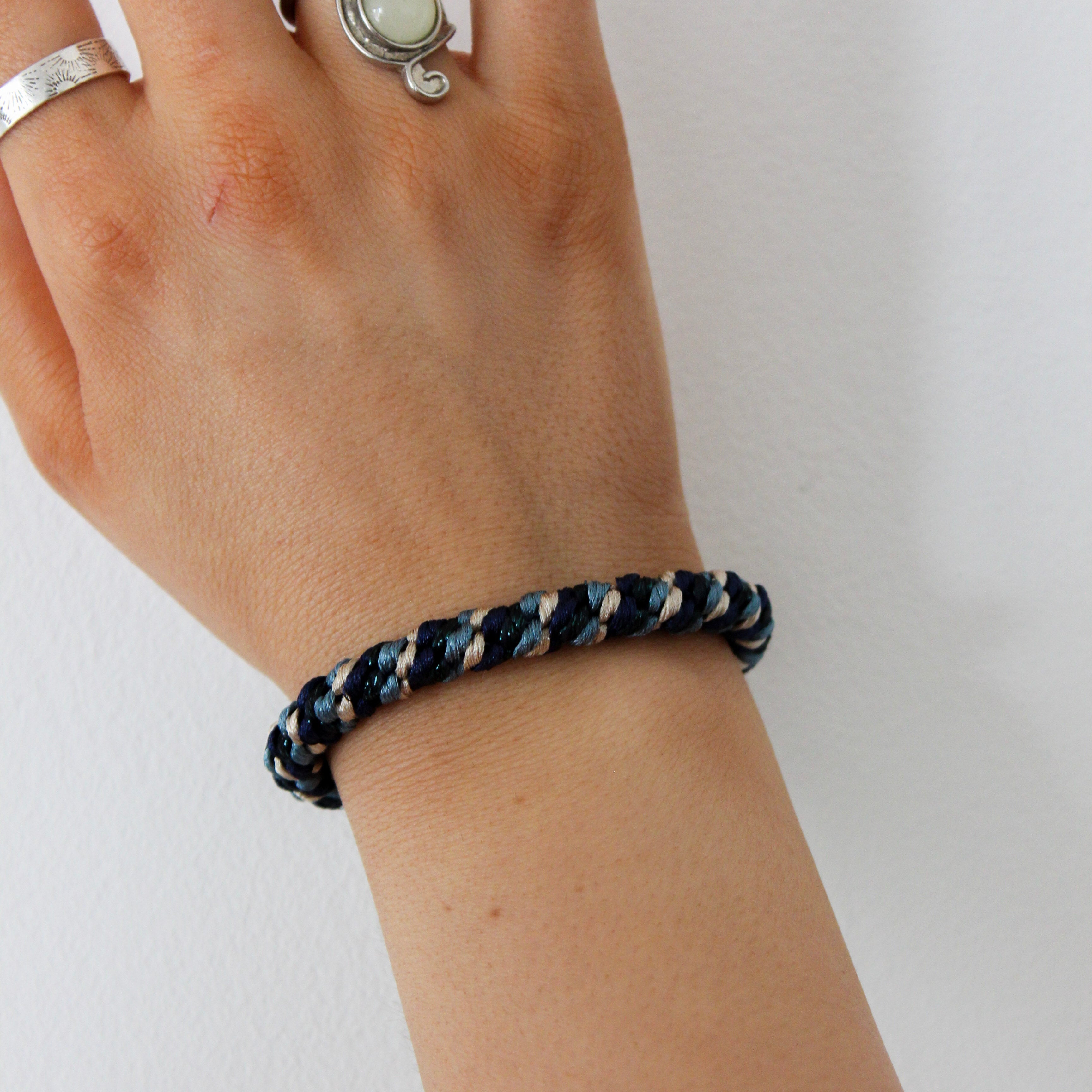 Colourful Stripe Woven Hair Tie - Navy & Petrol Blue - Uneeka