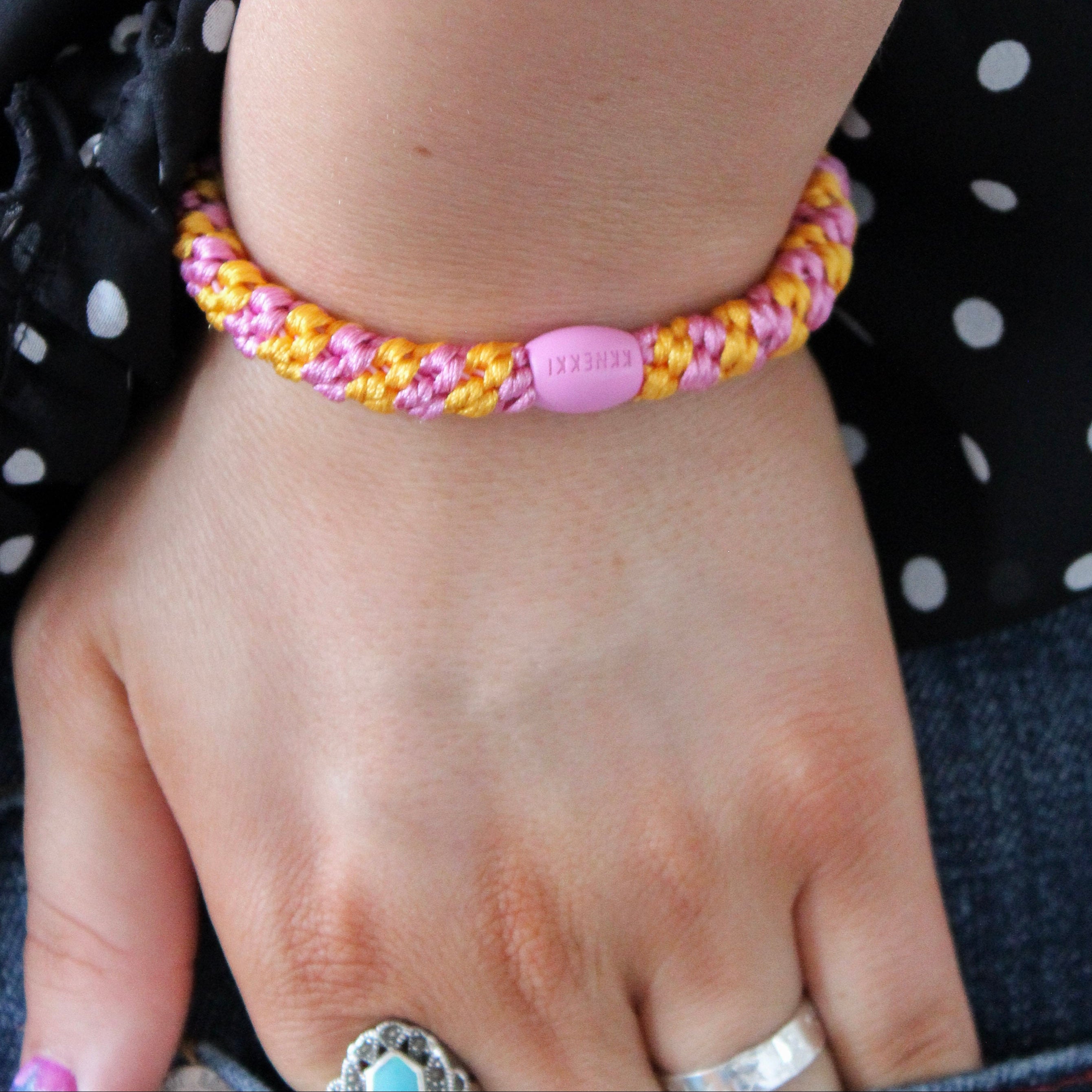 Colourful Stripe Woven Hair Tie - Pink & Orange - Uneeka