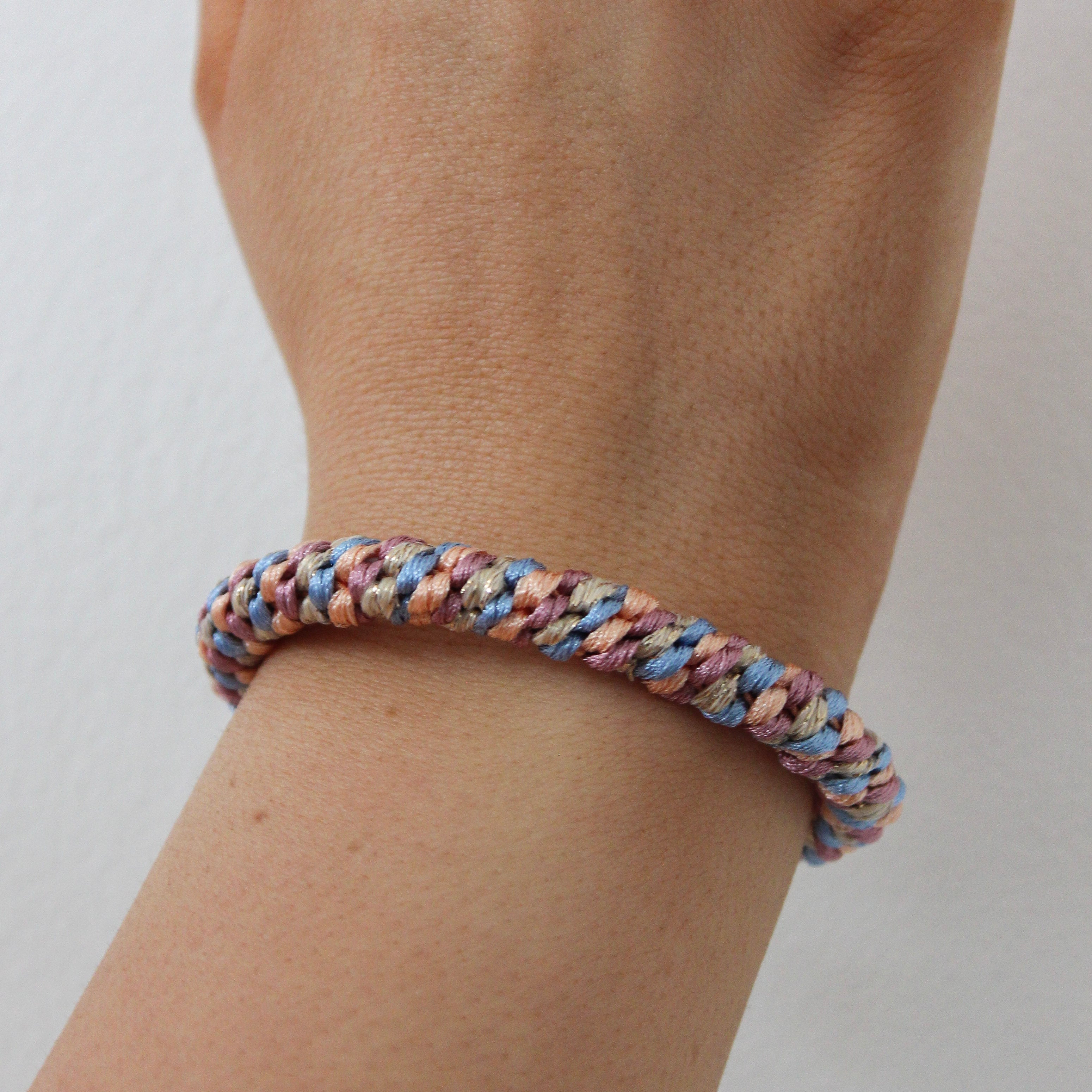 Colourful Stripe Woven Hair Tie - Pink & Blue Glitter - Uneeka