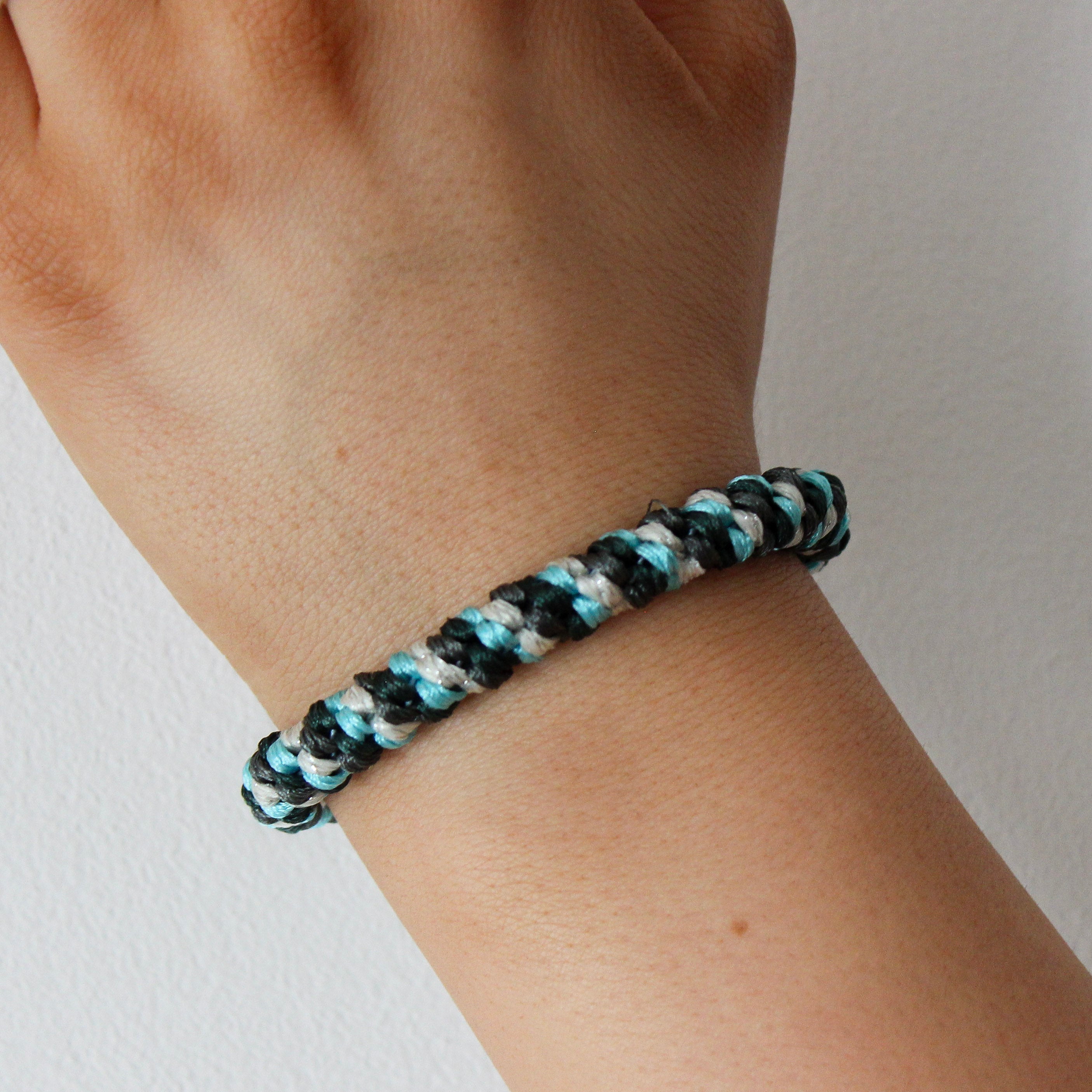 Colourful Stripe Woven Hair Tie - Turquoise & Green Glitter - Uneeka