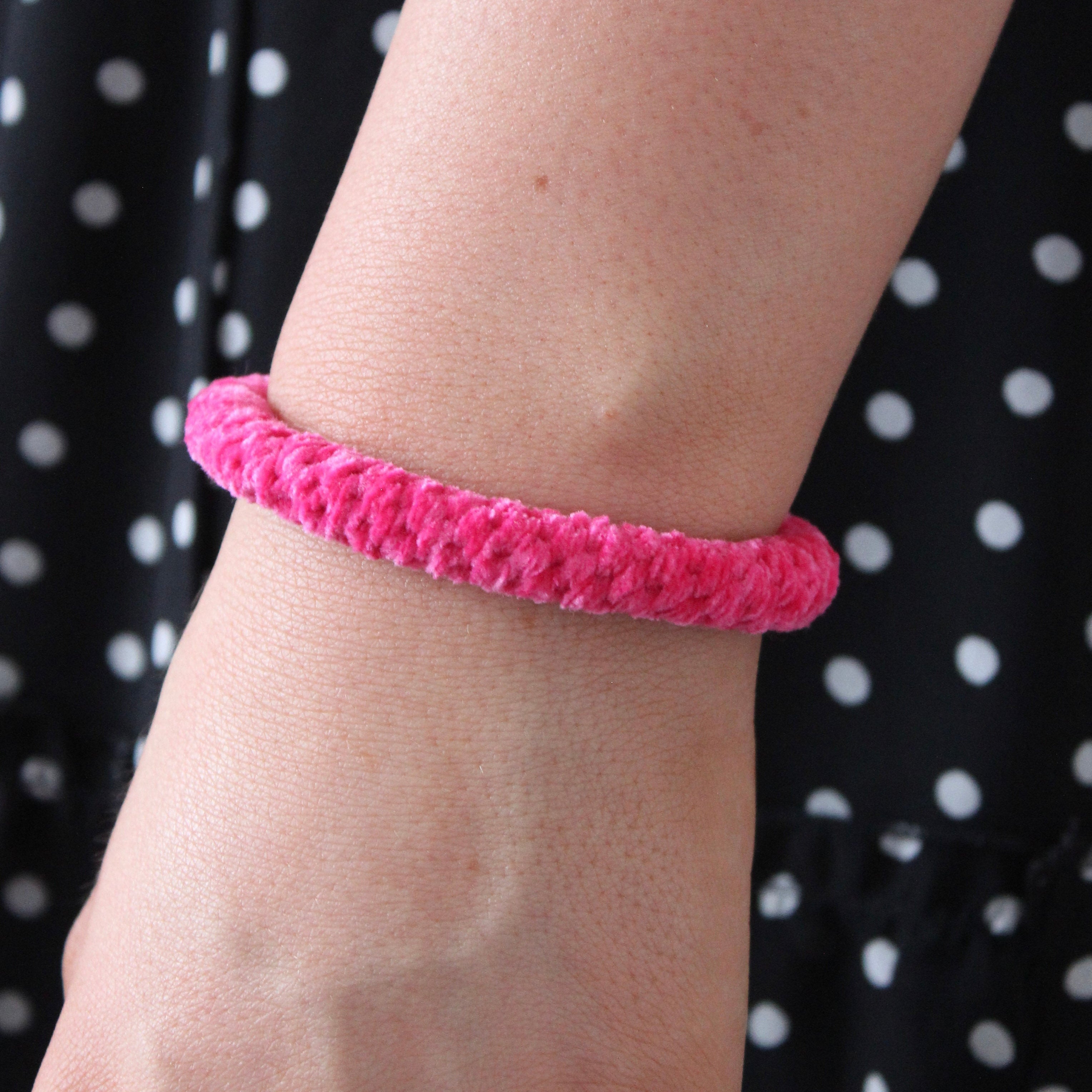Colourful Velvet Hair Tie - Bright Pink - Uneeka