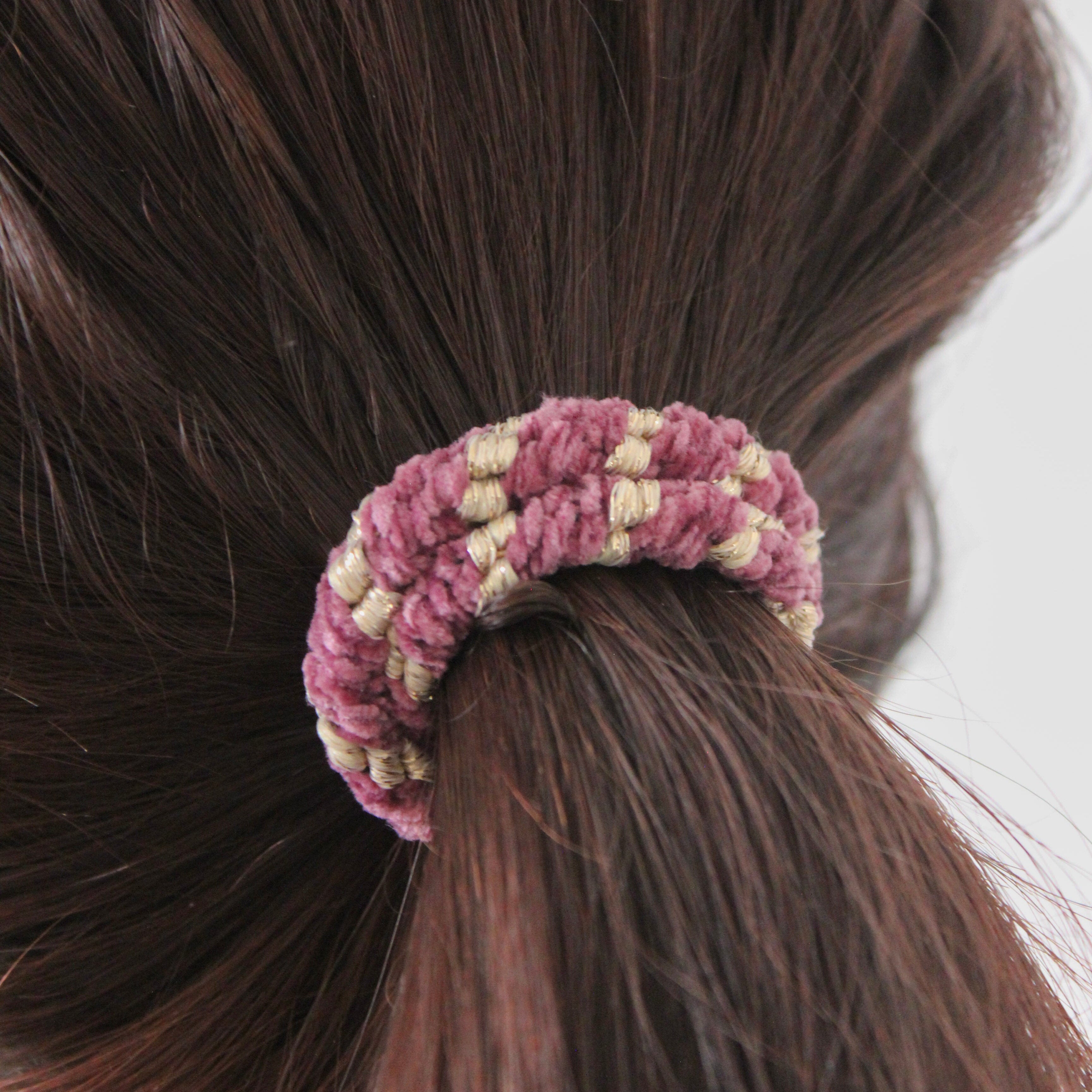 Colourful Velvet Hair Tie - Mauve Stripe - Uneeka