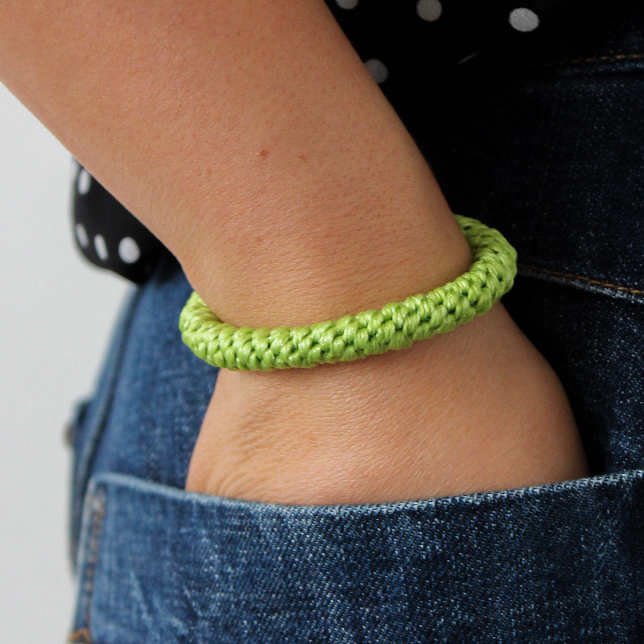 Colourful Woven Hair Tie - Lime Glitter - Uneeka