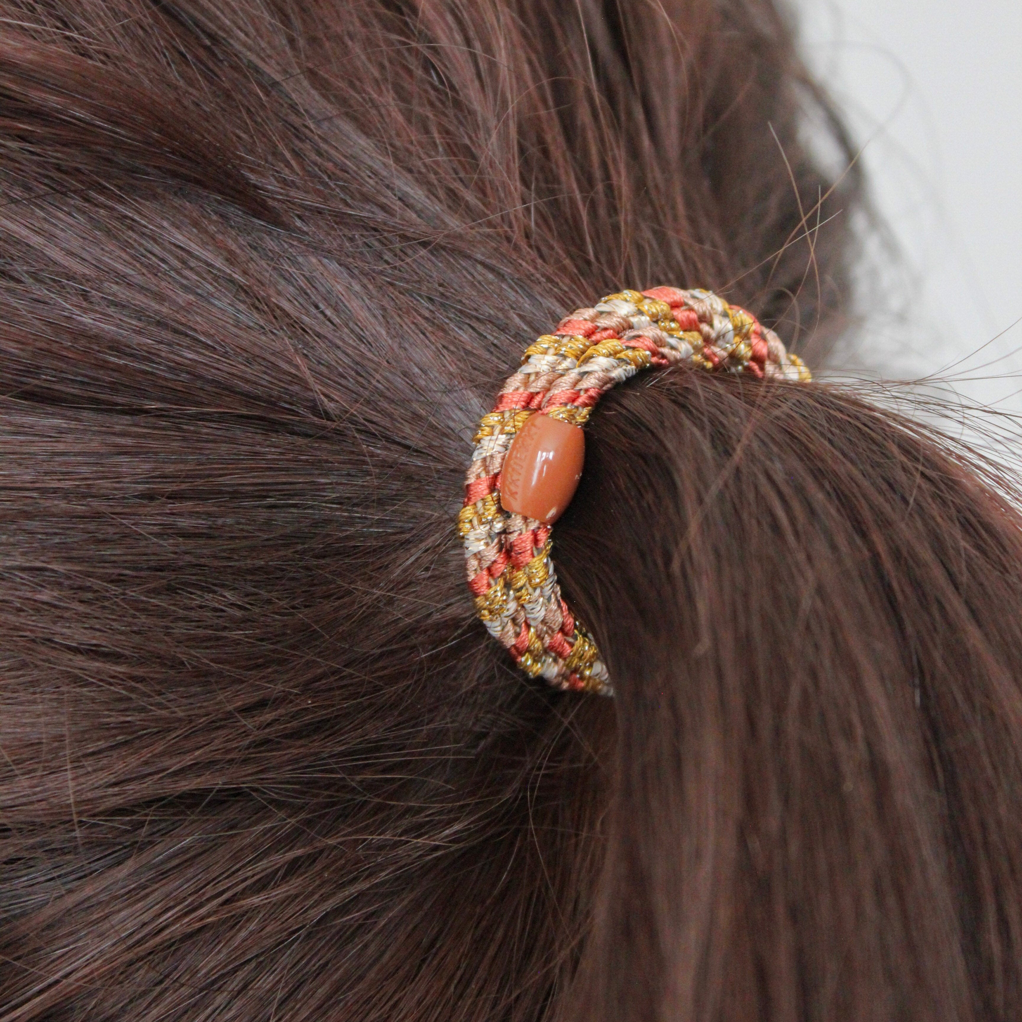 Colourful Woven Slim Hair Tie - Terracotta Glitter Stripe - Uneeka