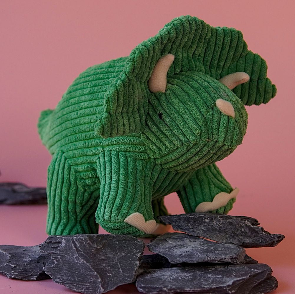 Corduroy Green Triceratops Dinosaur Baby Toy Uneeka