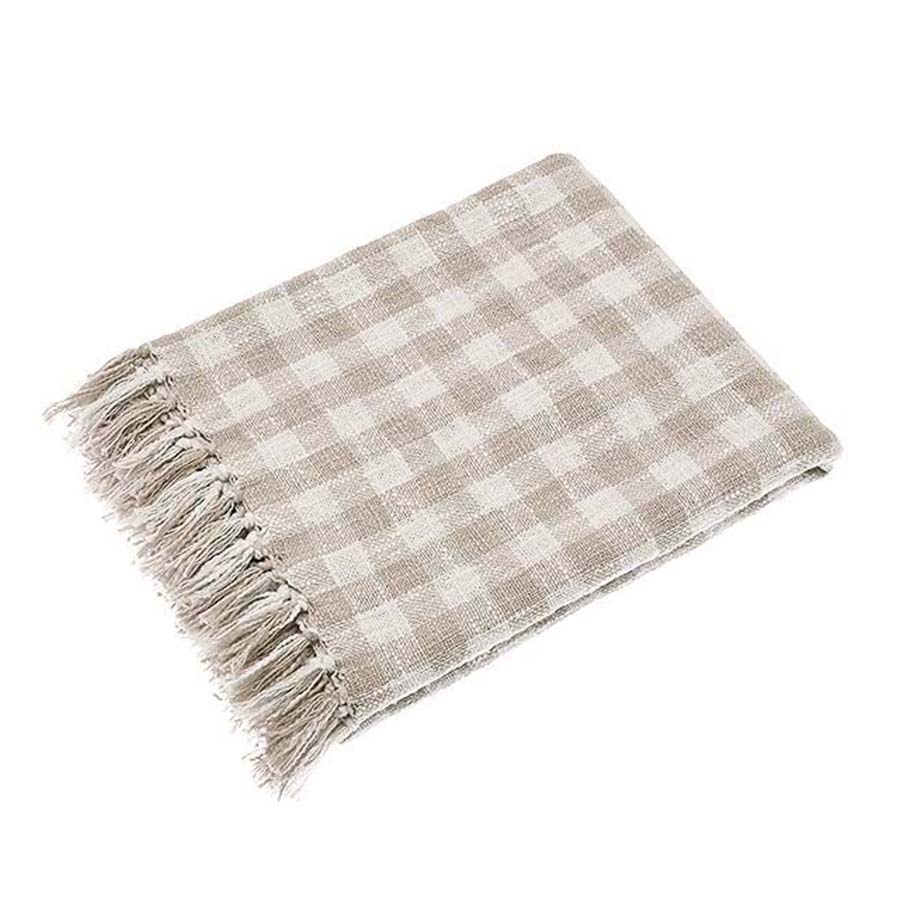 Cotton Gingham Woven Throw Natural