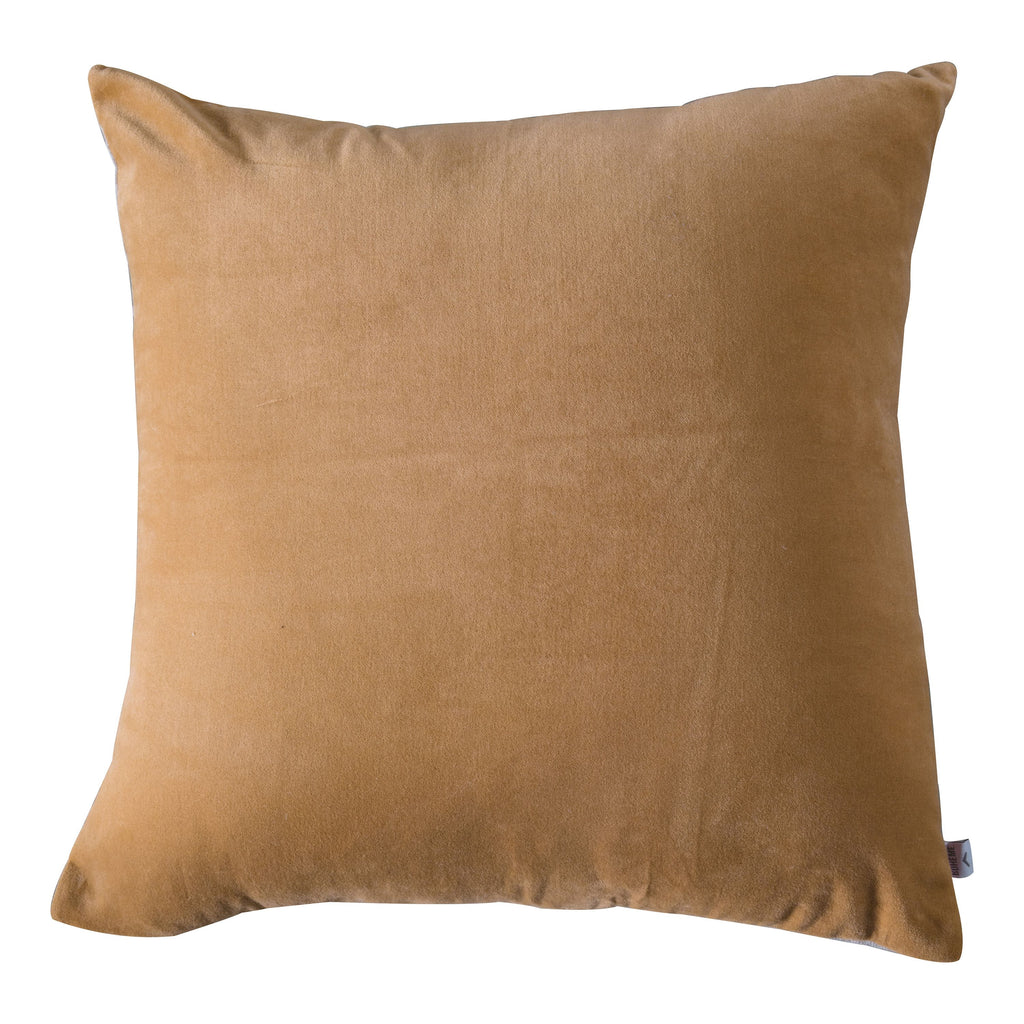 Cotton Velvet & Natural Linen Square Cushion - Mustard