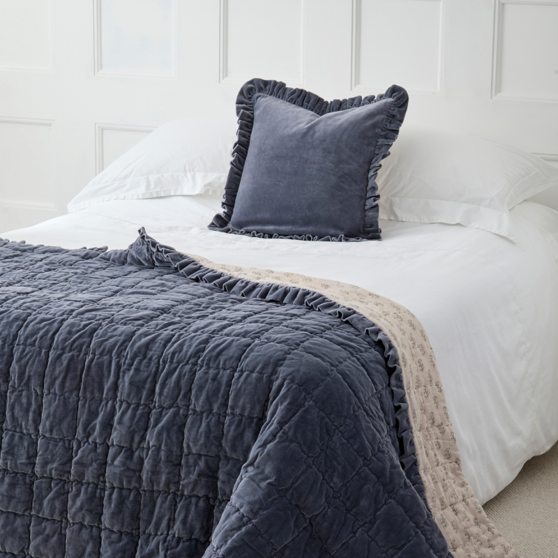 Cotton Velvet Ruffle Edge Cushion - VVMCSB - Uneeka