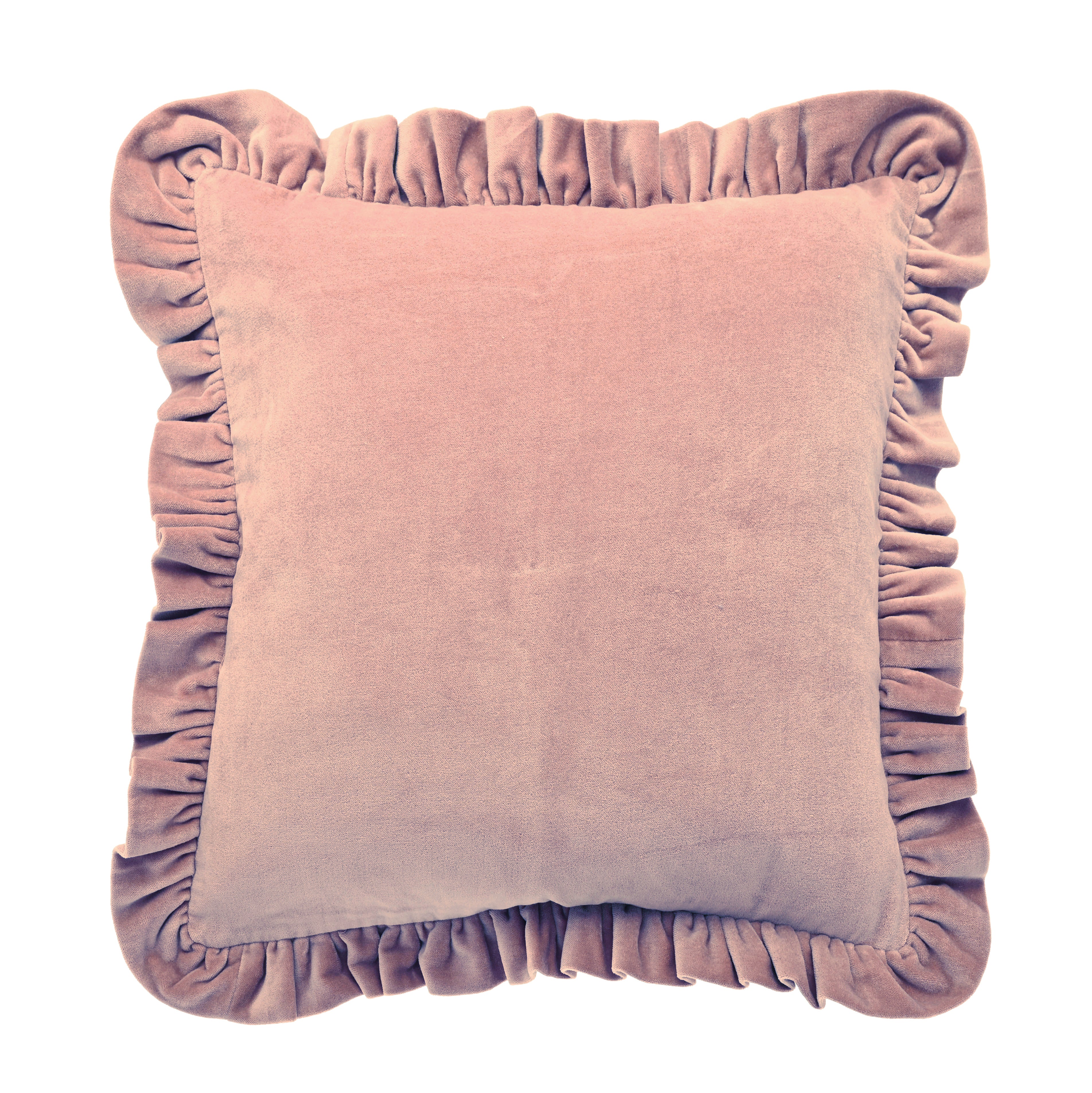 Cotton Velvet Ruffle Edge Cushion - Rose - Uneeka