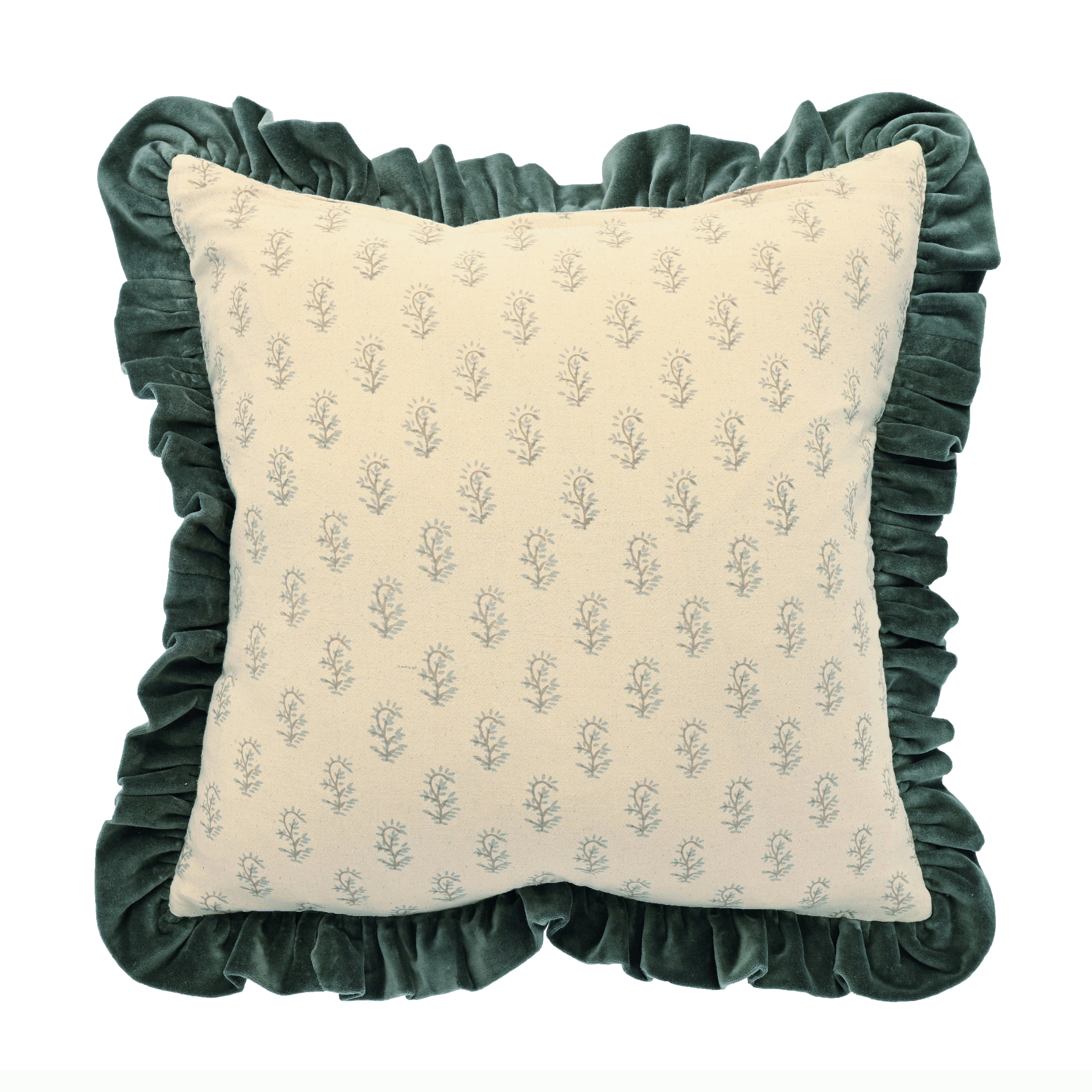 Cotton Velvet Ruffle Edge Cushion - Teal - Uneeka