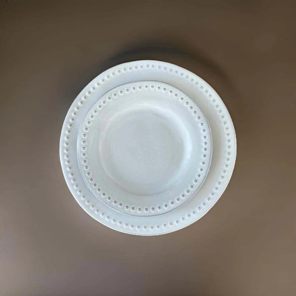 Cream Dinner Plate with Raised Dots Design - Uneeka