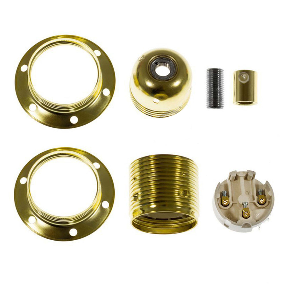 Cylindrical Double Ferrule Metal E27 Lamp Holder Kit - Brass