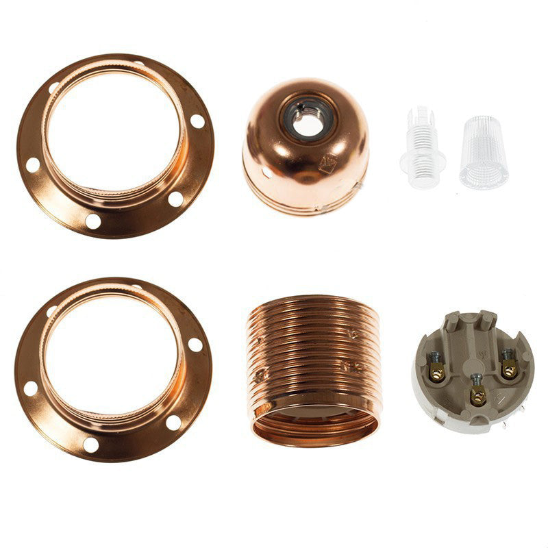 Cylindrical Double Ferrule Metal E27 Lamp Holder Kit - Copper